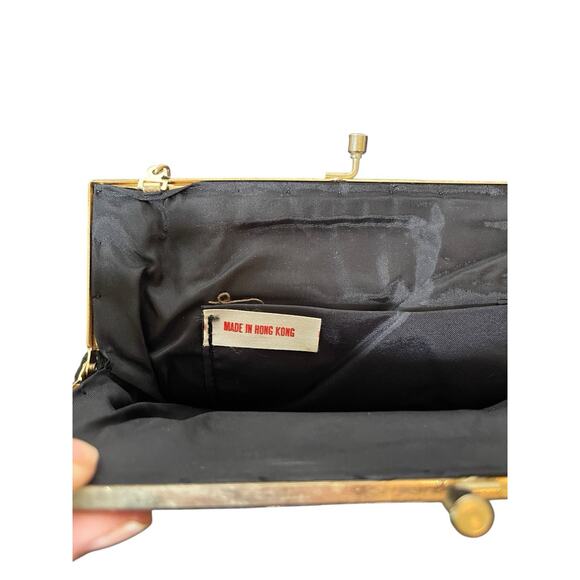 VTG Petit Point Embroidered Purse Floral Design Gold Shoulder Strap Hong Kong - Picture 5 of 9